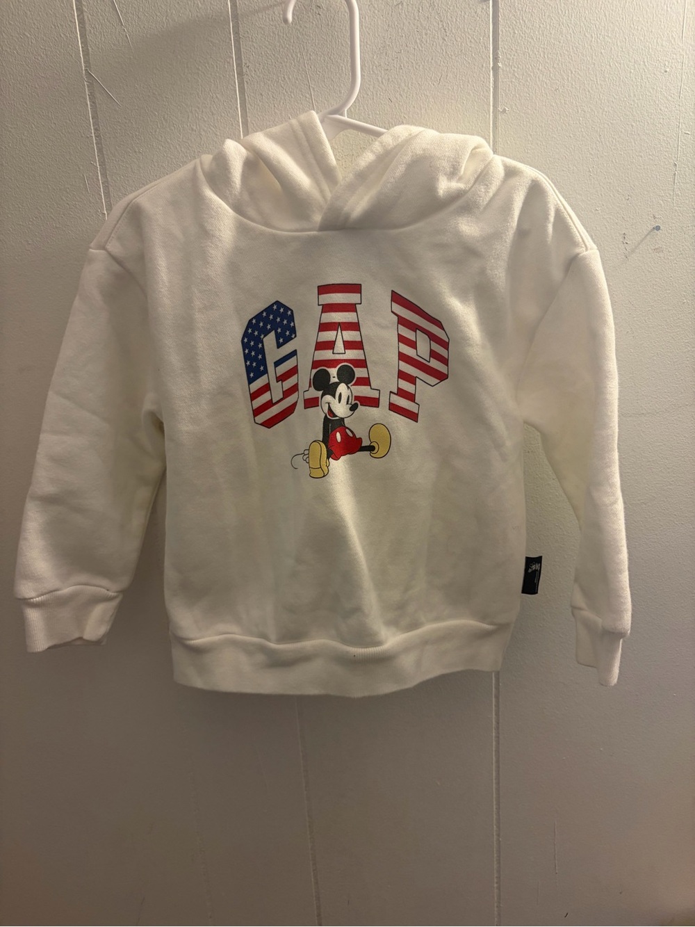 GAP White Kids Hoodie with Mickey & American Flag Logo
